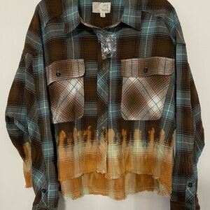 Oli & Hali Plaid Flannel Shirt with Ombre Hem